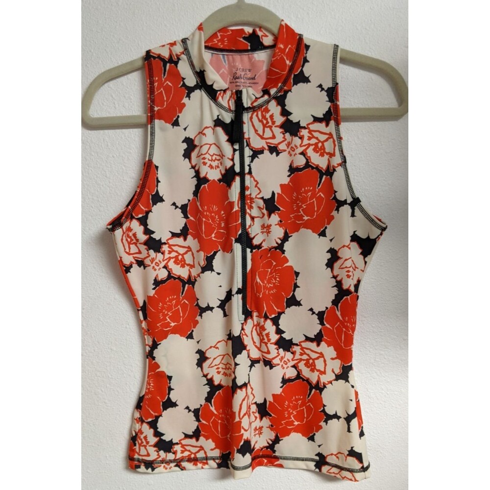 J.CREW Floral Print Sleeveless Zippered RASH GUARD Top Medium